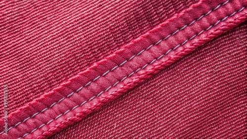 Closeup of red and pink denim textile background with visible stitch structure, denim, textile, background, closeup, red