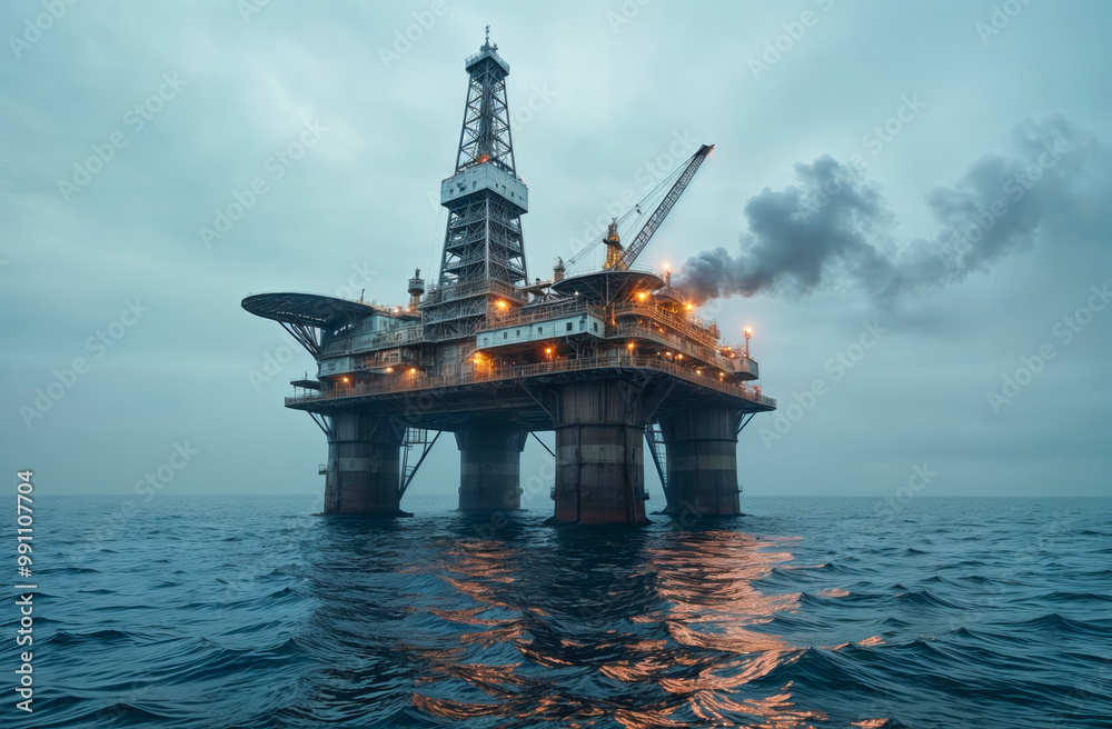 Silhouette of Offshore Oil Drilling Rig
