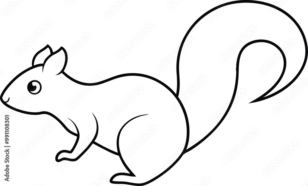 Obraz premium Playful Squirrel Side Profile Vector Art for Creative Kids Coloring 
