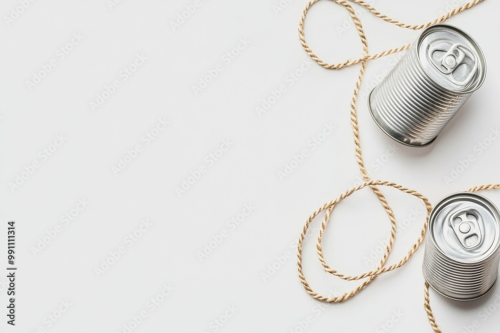 An orange tin can telephone with string is used for communication and business calls An orange tin can telephone with string is used for communication and business calls