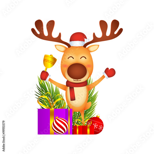 Vector illustration of Christmas reindeer with gift boxes on transparent background