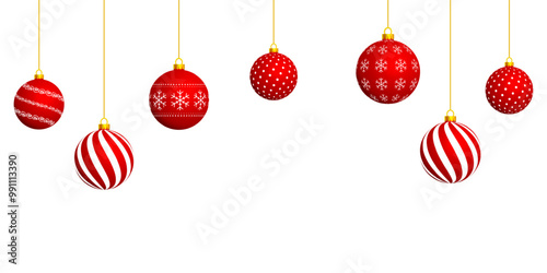 Vector illustration of hanging Christmas balls on transparent background