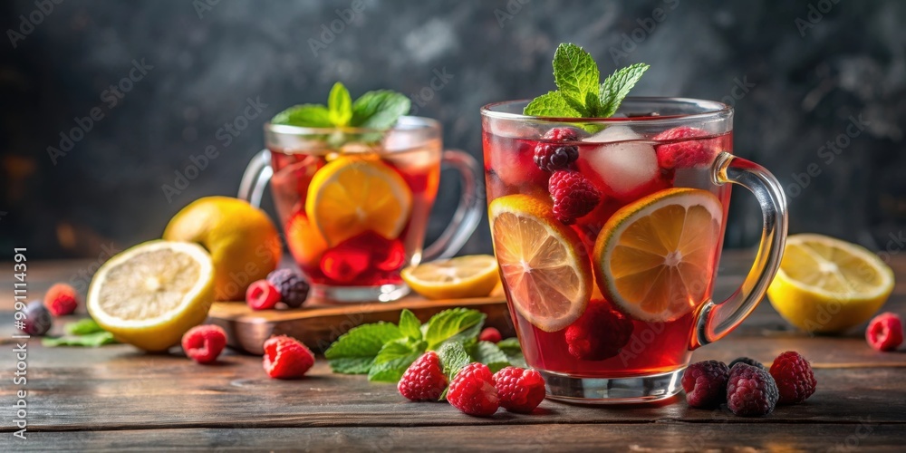 Refreshing berry tea with lemon and ice, berries, tea, lemon, ice, drink, beverage, summer, refreshment, healthy, fruit Refreshing berry tea with lemon and ice, berries, tea, lemon, ice, drink, beverage, summer, refreshment, healthy, fruit
