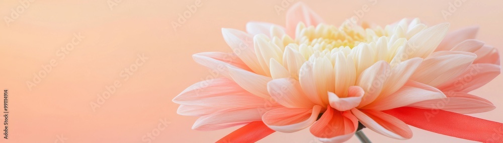 Fototapeta premium A flower with a red ribbon is the main focus of the image