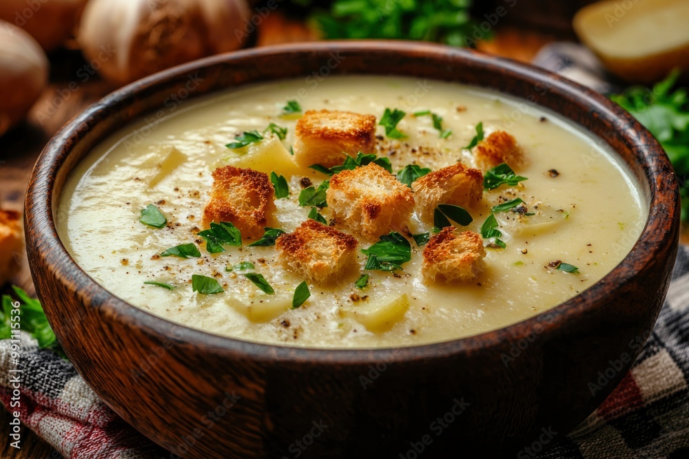 Creamy Potato Soup with Toasted Croutons and Parsley Creamy Potato Soup with Toasted Croutons and Parsley