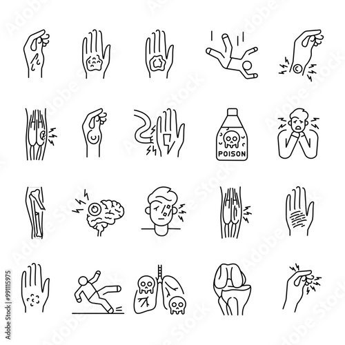 Household injuries line color icons set. Signs for web page