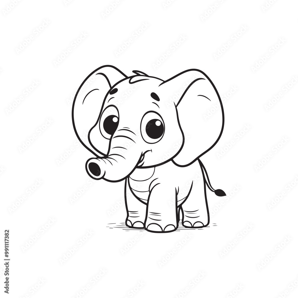 Friendly Elephant and Lovely Baby Alligators - Cute Animal Illustrations. Friendly Elephant and Lovely Baby Alligators - Cute Animal Illustrations.
