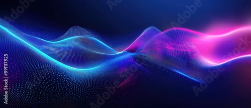 Abstract waves of light in blue and pink hues, creating a dynamic digital atmosphere.