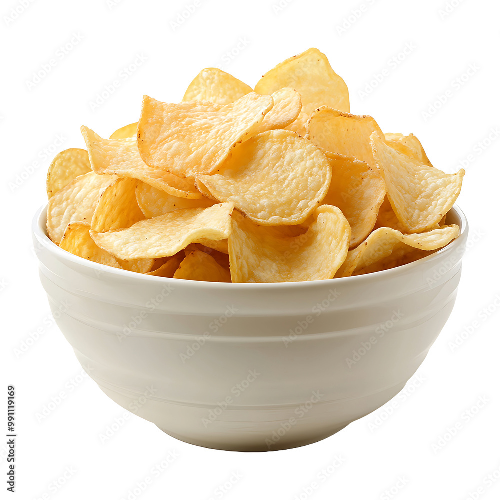 A bowl filled with potato chips isolated on transparent background A bowl filled with potato chips isolated on transparent background