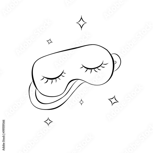 Sleep mask. Hand drawn sketch icon of eye mask for sleep. Isolated vector illustration in doodle line style.
