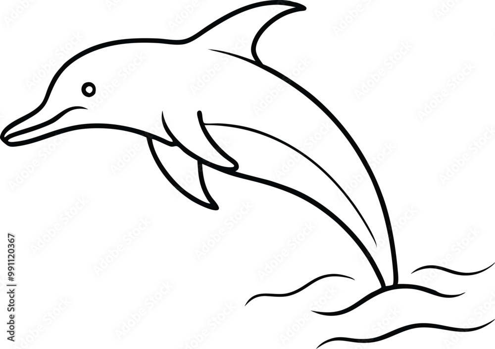 Fototapeta premium Dolphin Leaping from Waves Vector Art for Kids Coloring Adventure 