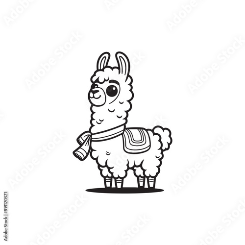 Cute and Friendly Llama with Baby Alligators - Vector Cartoon.