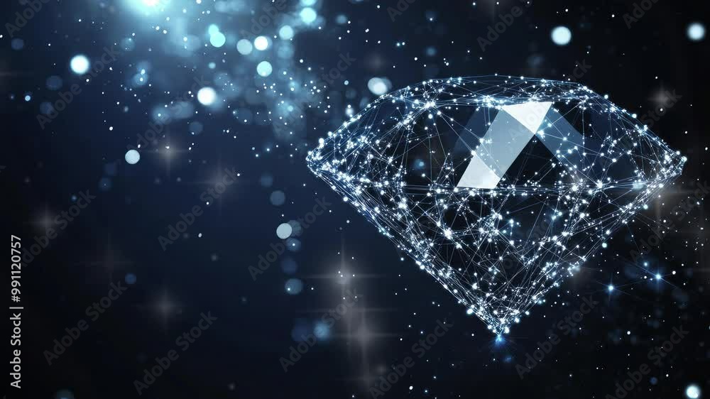 Abstract image of a diamond in the form of a starry sky or space, consisting of points, lines, and shapes in the form of planets, stars and the universe. Vector business wireframe concept