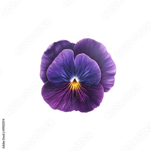 Single Purple Pansy Flower on White Background