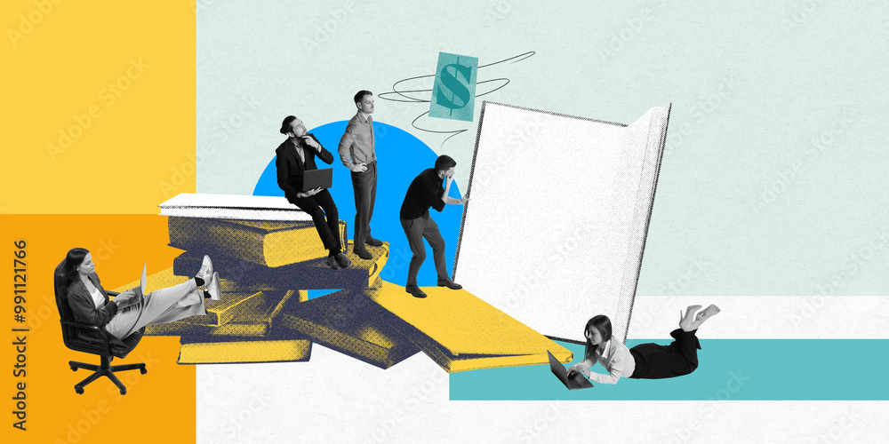 © master1305 - Five people, colleagues using books and gadgets for educational purposes, learning together. Contemporary art collage. Concept of business and education, skills, progress. © master1305 - Five people, colleagues using books and gadgets for educational purposes, learning together. Contemporary art collage. Concept of business and education, skills, progress.