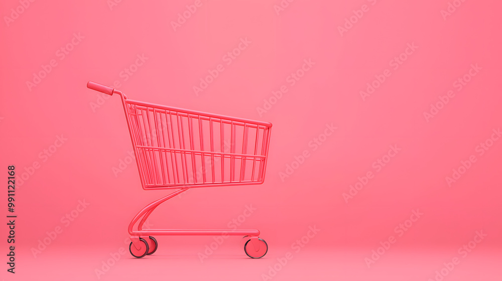 Pink shopping cart on pink background