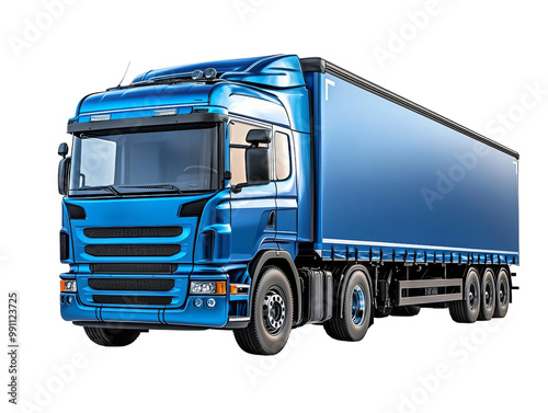 A blue semi truck with a trailer