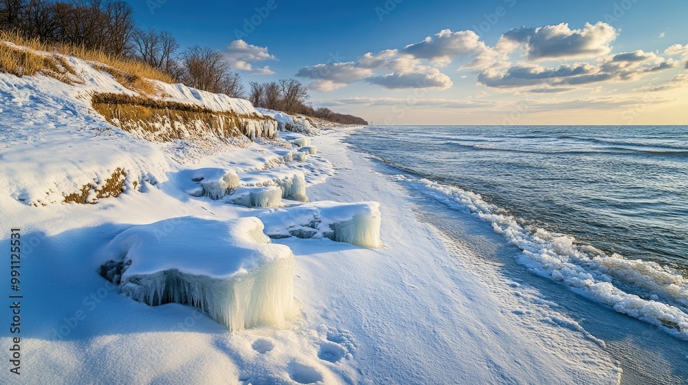 Diamond Beach in winter, with ice formations resembling precious stones against the contrast of a snow-covered shoreline. Diamond Beach in winter, with ice formations resembling precious stones against the contrast of a snow-covered shoreline.