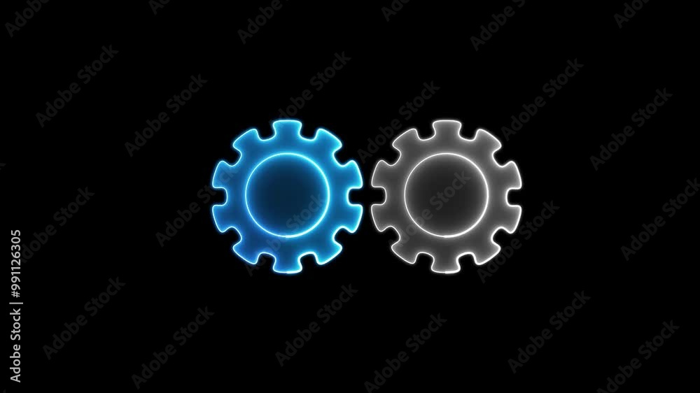 Glowing neon settings icon animation on black background Glowing neon settings icon animation on black background