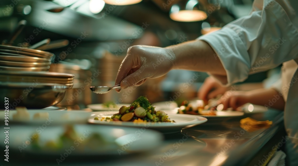 Chef Finishing Touch on Delicious Dish Chef Finishing Touch on Delicious Dish