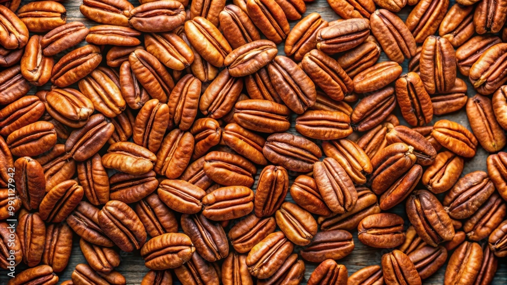 Top view of a pile of fresh pecan nuts , healthy, food, snack, nut, organic, ingredients, cooking, baking, dessert, harvest, autumn