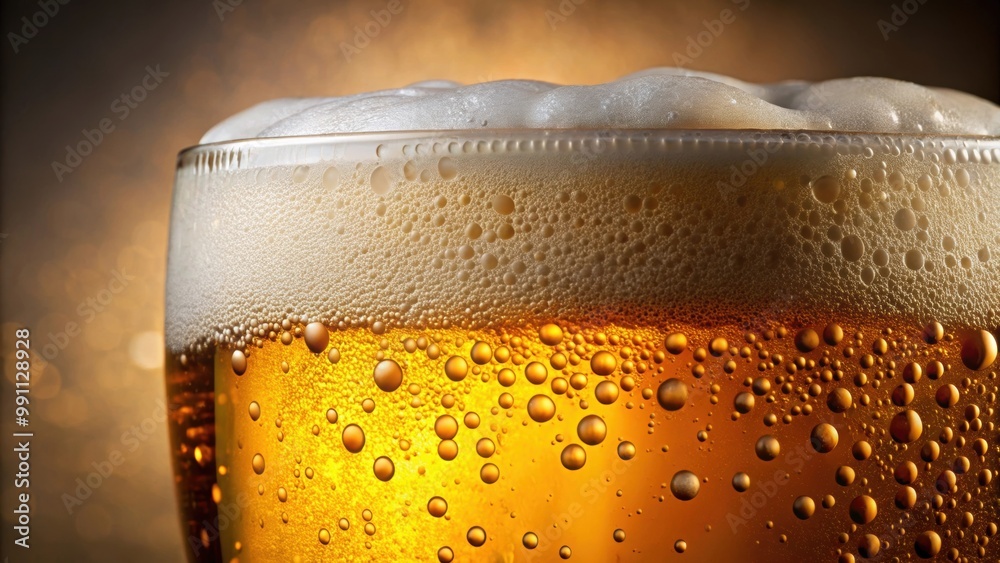 Close up image of beer with bubbles in glass, beer, bubbles, pint, lager, alcohol, refreshing, close up, background