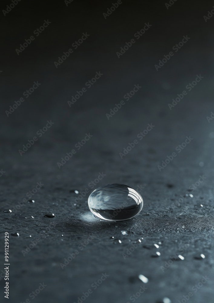 A single drop of water sits on a dark surface A single drop of water sits on a dark surface