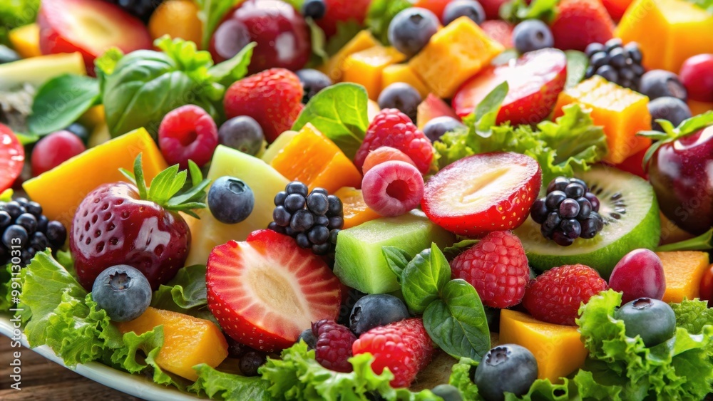 Closeup shot of a fresh fruit and vegetable salad, perfect for a healthy food concept background, salad, fruits, vegetables Closeup shot of a fresh fruit and vegetable salad, perfect for a healthy food concept background, salad, fruits, vegetables