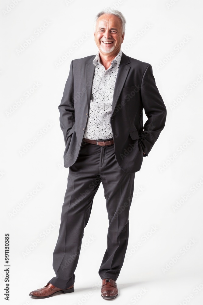 Man In Suit On White. Full-Length Portrait of Happy Mid Adult Businessman in Casual Attire, Isolated on White Background Man In Suit On White. Full-Length Portrait of Happy Mid Adult Businessman in Casual Attire, Isolated on White Background
