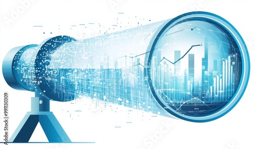 In this image, a financial person looking forward is depicted holding a crystal ball as a symbol of business forecasting and future business forecasting photo