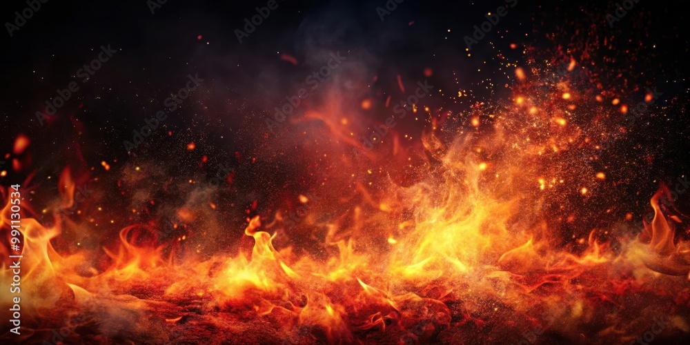 Fiery black and red smoky background with fire sparks and flame dust Fiery black and red smoky background with fire sparks and flame dust