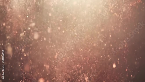 Christmas pink golden luxury abstract bokeh background. Glitter lights and sparkles motion animation. Magic festive backdrop with copy space for holiday, birthday, New Year. Mocha Mousse