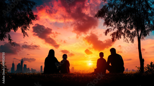 A Muslim family gathering to break fast during Ramadan at sunset