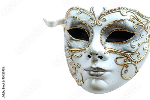 Mask On White. White Carnival Masquerade Mask Isolated on Background. Halloween Mystery