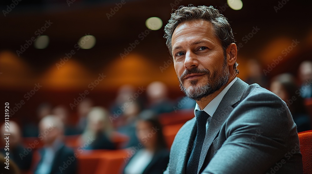 A professional speaker addresses an auditorium audience during a seminar. A professional speaker addresses an auditorium audience during a seminar.
