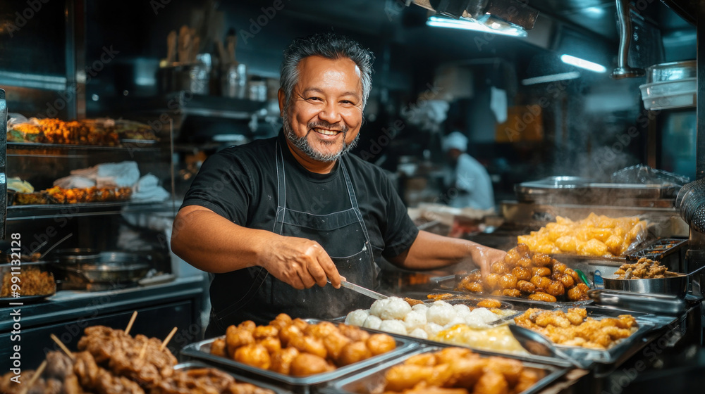 A chef preparing sweet gulab jamun and rasgulla in a traditional Indian dessert shop A chef preparing sweet gulab jamun and rasgulla in a traditional Indian dessert shop