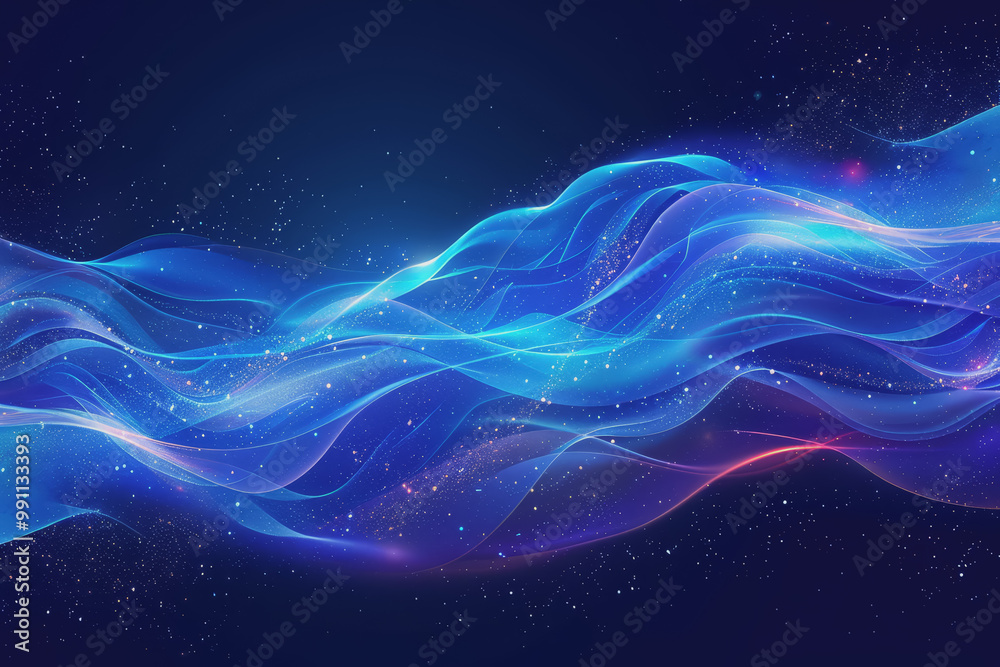 Fototapeta premium Abstract background of dark blue wavy lines in the form of a high-speed synchronization network.