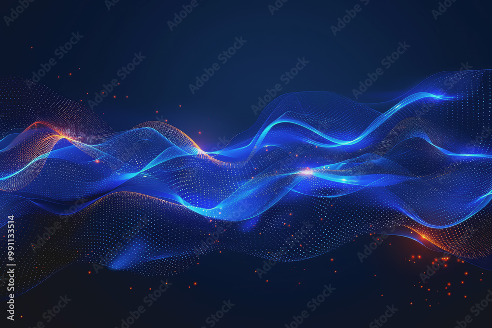 Fototapeta premium Abstract background of dark blue wavy lines in the form of a high-speed synchronization network.