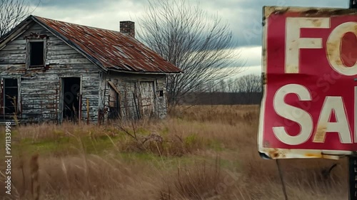 Abandoned House on a Cloudy Day in a Rural Landscape Generative AI photo