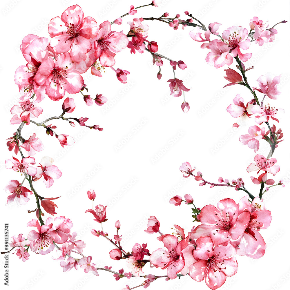 Naklejka premium A delicate arrangement of pink cherry blossoms in a circular design for spring decoration