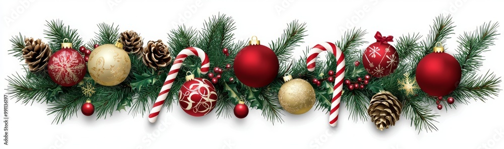 Naklejka premium - Isolated starry Christmas balls and bows on white background.