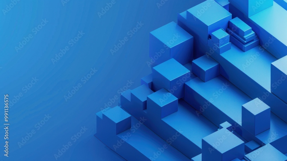 Creative geometric cube pattern, abstract design with colorful blocks on blue background