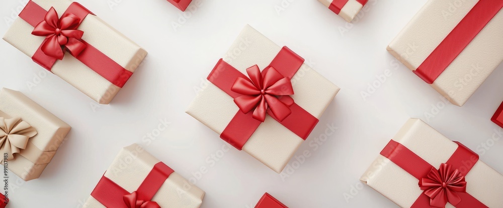 3D holiday gifts, boxes of presents in a row 3D holiday gifts, boxes of presents in a row