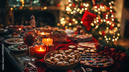 Wallpaper Mural background with a holiday-themed family game night, featuring games, snacks, and cozy decorations Torontodigital.ca