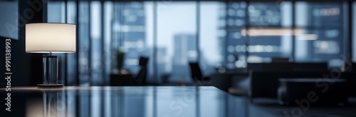 Wallpaper Mural With a dark workspace tabletop and blurred modern dark office background, this is a stylish and modern workplace Torontodigital.ca