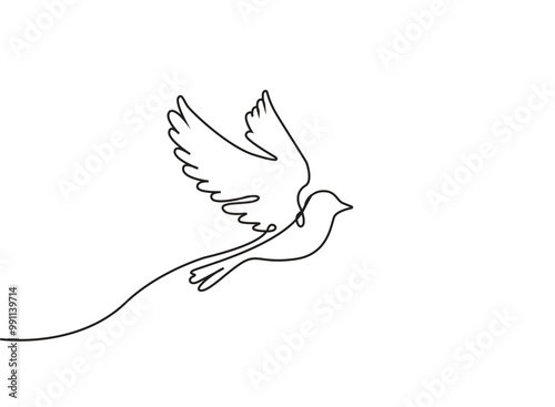 A flying bird line drawing continuous line art vector illustration