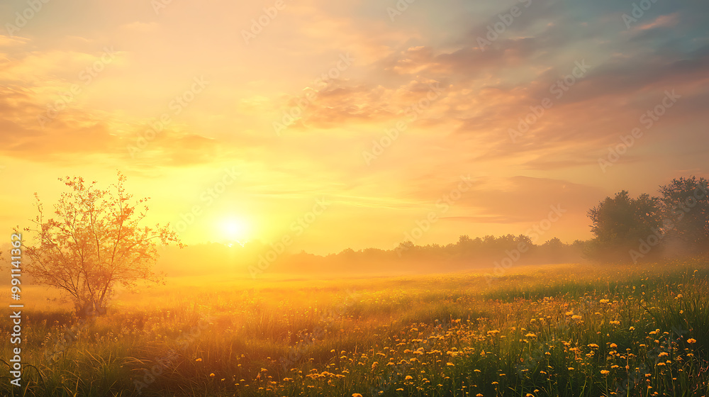 Sunrise over a landscape, with the warm light symbolizing the joy and warmth of a smile Sunrise over a landscape, with the warm light symbolizing the joy and warmth of a smile