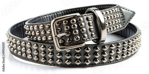 Black studded leather belt with metal buckle, edgy and stylish accessory perfect for adding a touch of rock 'n' roll to any outfit
