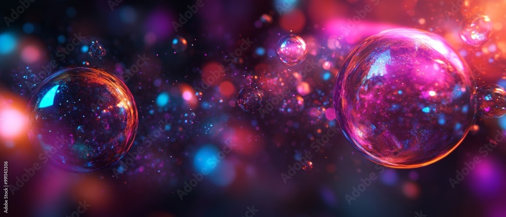 A colorful background with two large bubbles and many smaller bubbles A colorful background with two large bubbles and many smaller bubbles
