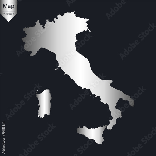 Abstract - High Detailed Silver Map of Italy. Vector illustration eps10.	
